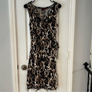 212 Collection Brown Black And Tan Animal Print Tea Length Belted Dress Size M